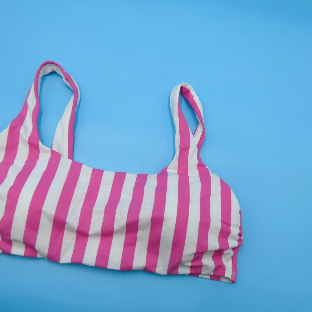 Victorias Secret XXL Pink White‎ Striped Pullover Padded Bikini Top Swimwear New